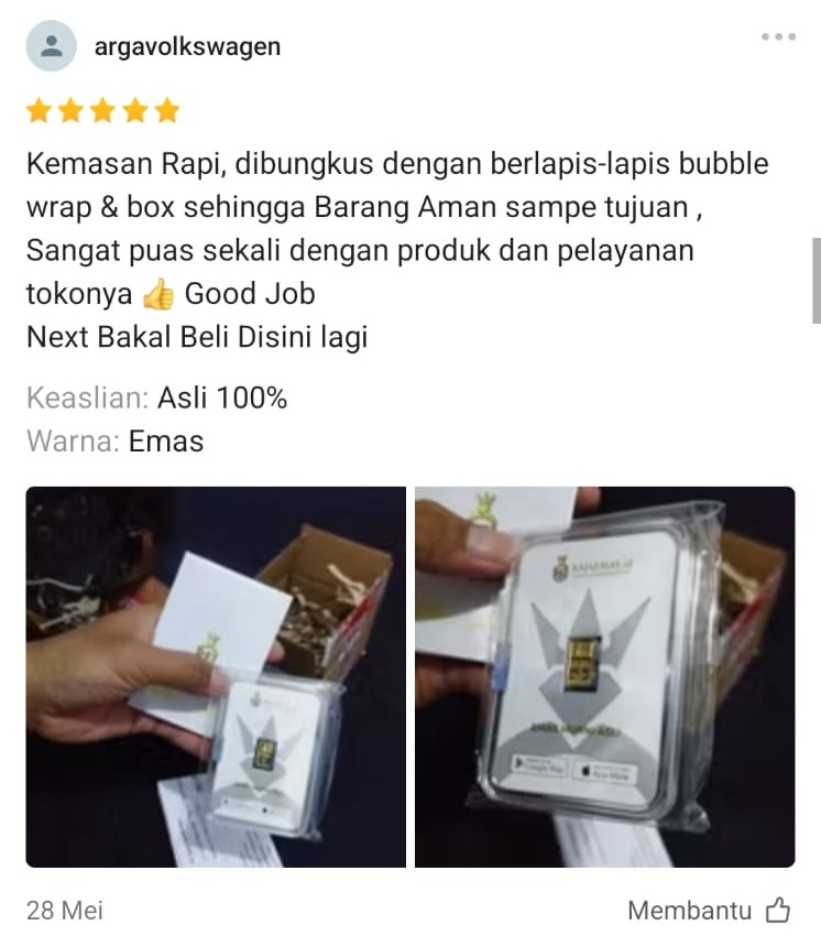 Testimoni Pelanggan Raja Emas Indonesia di Shopee