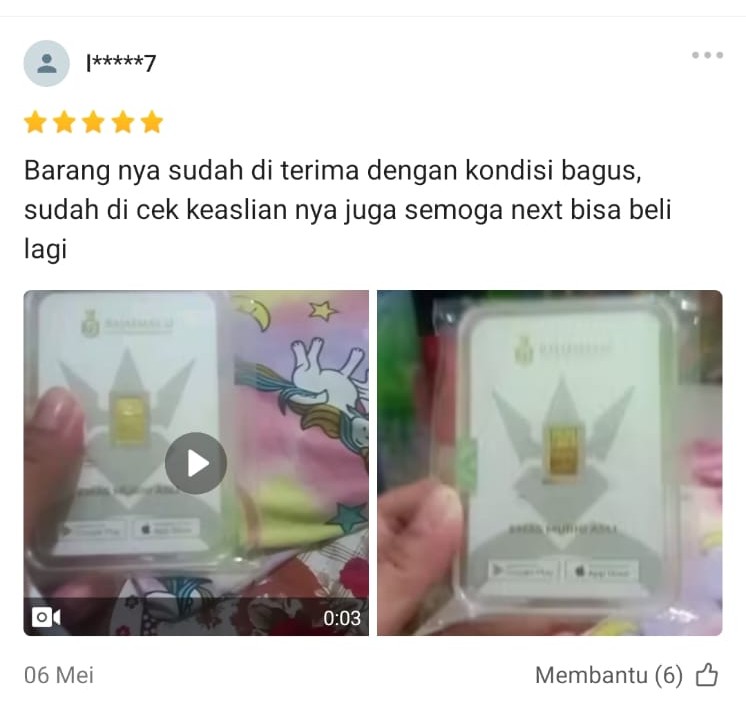Testimoni Pelanggan Raja Emas Indonesia di Shopee