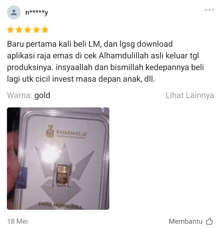Testimoni Pelanggan Raja Emas Indonesia di Shopee