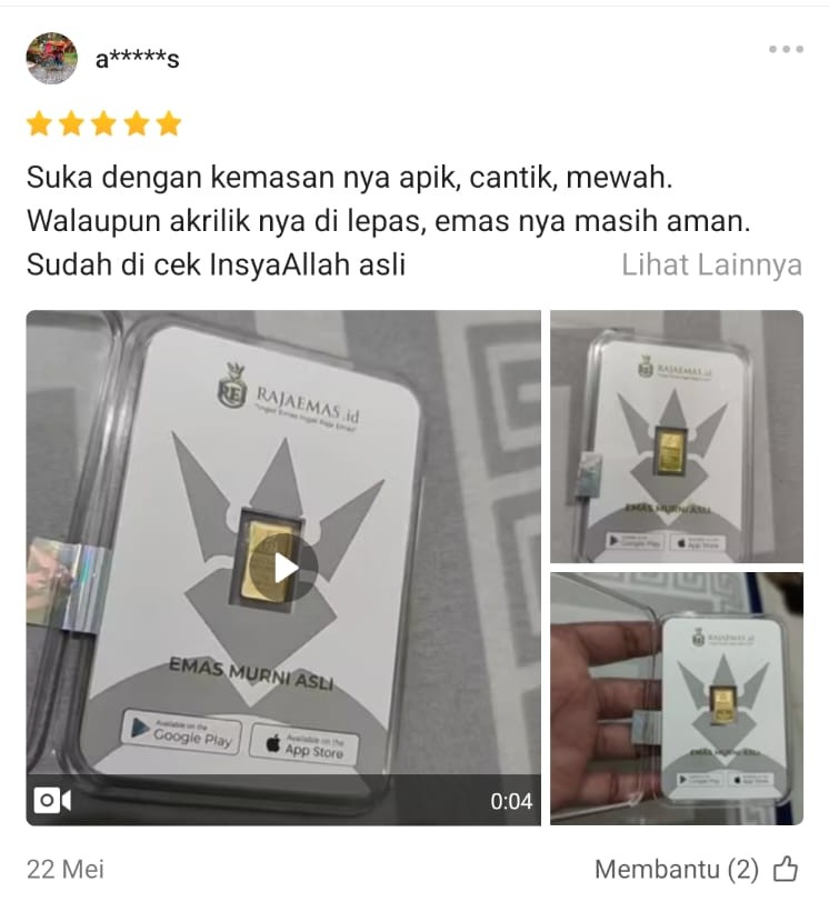 Testimoni Pelanggan Raja Emas Indonesia di Shopee