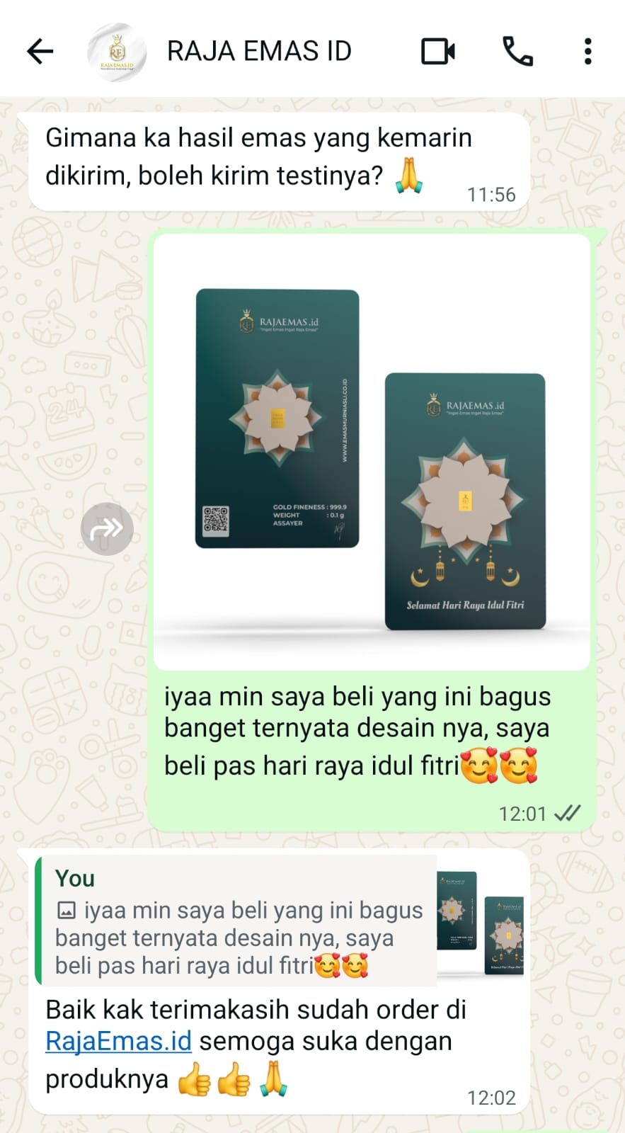 Testimoni Pelanggan Raja Emas Indonesia di WhatsApp